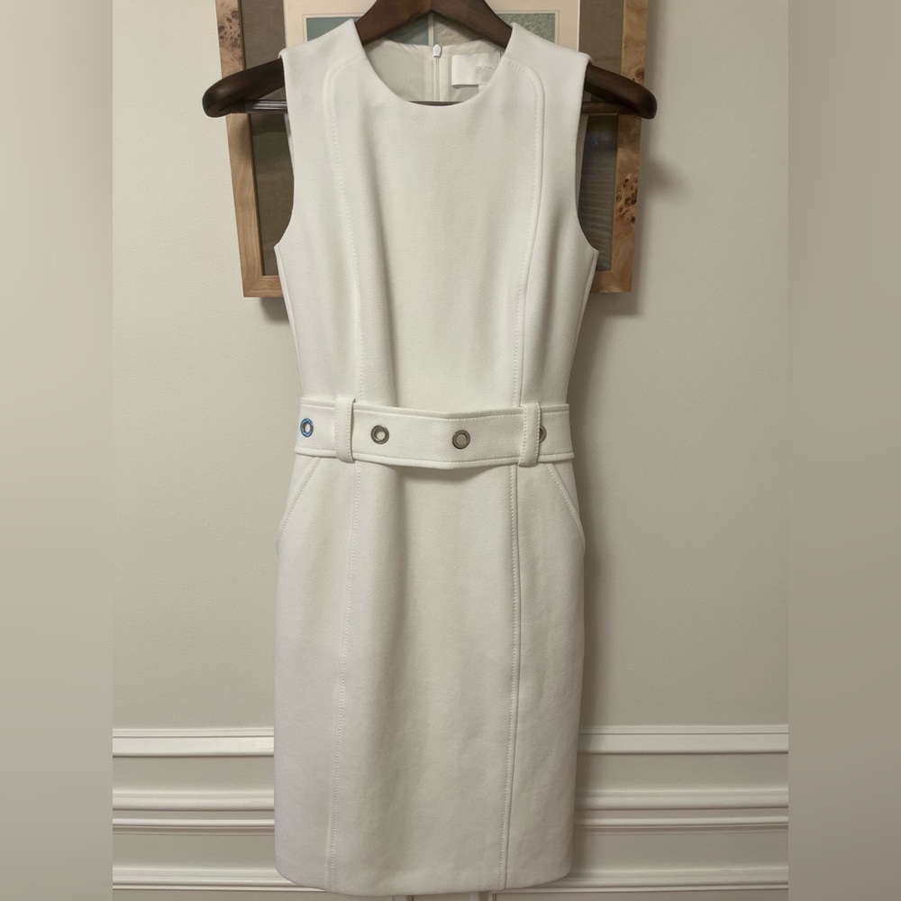 Hugo Boss White Belted Sheath Dress